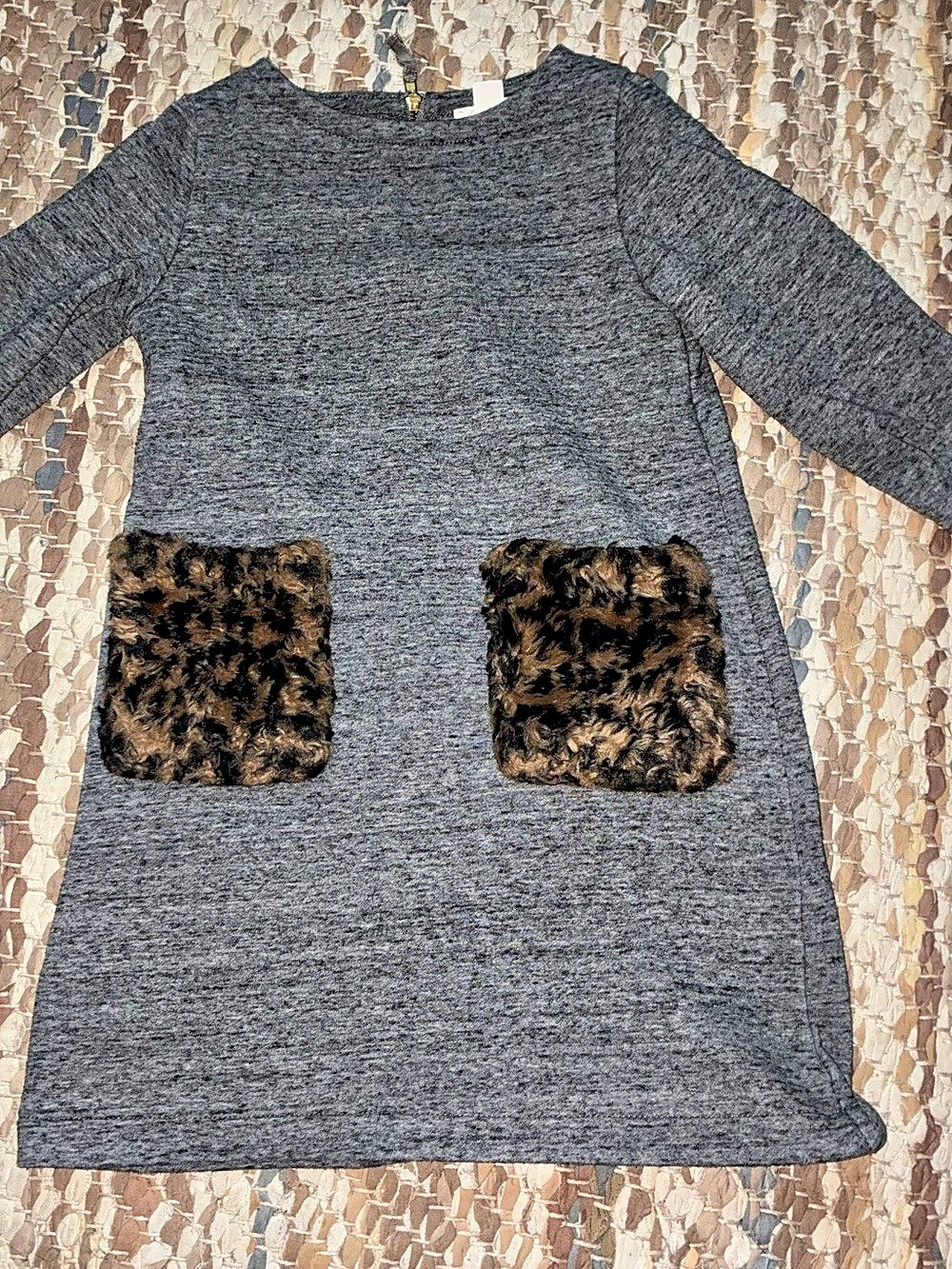 Crewcuts Girl's Faux Fur Pocket Mini Dress in Gray XS Like New